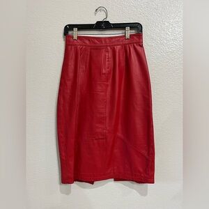 Vintage Pelle Cuir Women’s Red Leather Midi Skirt Sz 8 Pencil Skirt 80’s Chic